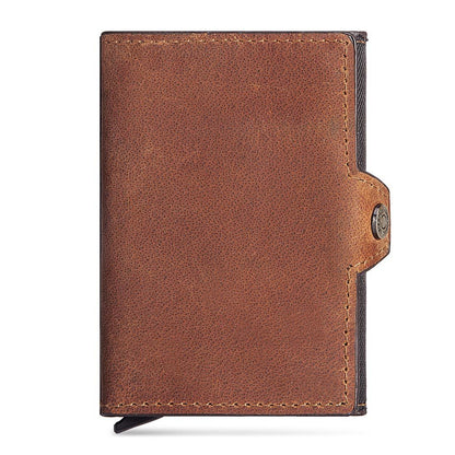 Leather Men Card Sleeve – Premium Cowhide Leather, Zipper Buckle, Multi-Compartment Wallet, Black, Coffee, Brown, Practical & Stylish