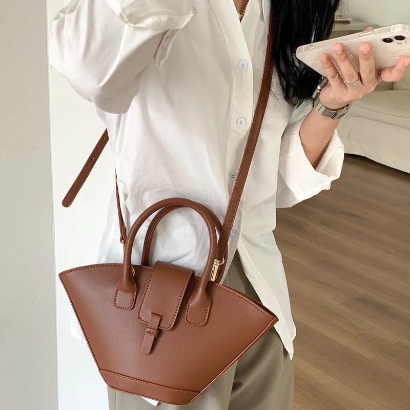 Vintage Shell Shoulder Bag – PU Leather Top Handle Messenger for Women, Stylish and Durable Handbag