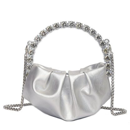 Round Diamond Clutch Bag – Rhinestone Evening Purse with Metal Handle