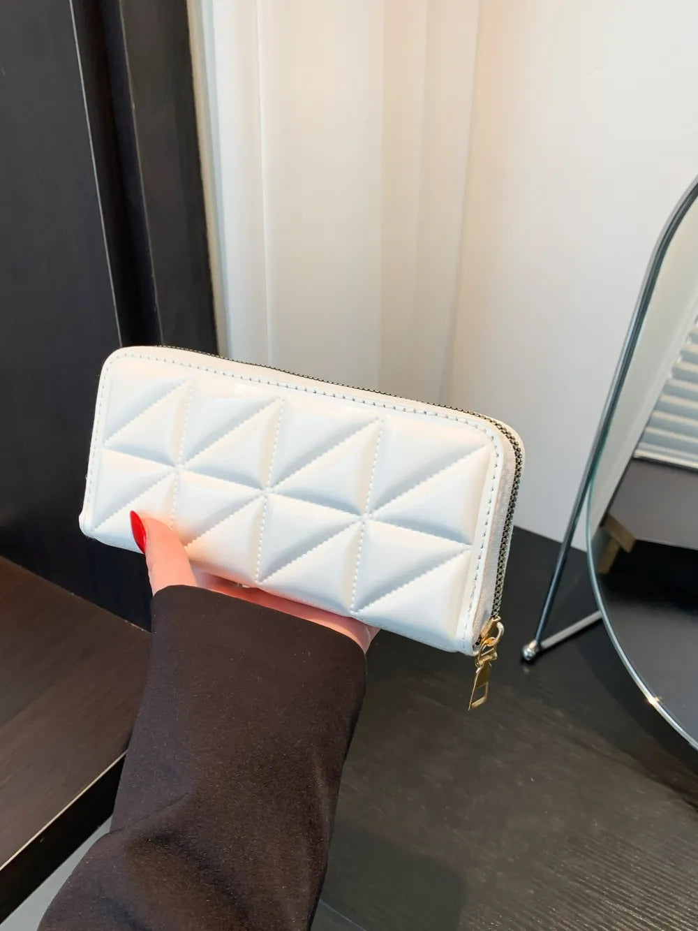 PU Leather Solid Color Wallet – Zipper Closure, Multiple Compartments, Stylish, Casual, Available in Black, Brown, White, Hot Pink