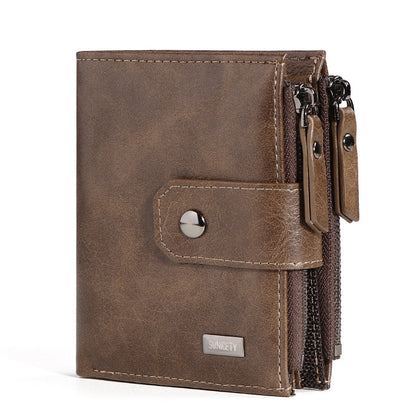 Anti-Theft Brush Business Leather Wallet – Thin, Short PU Leather, Retro Style, Multi-Function with Concealed Compartments & Rivets