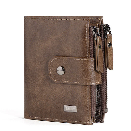Anti-Theft Brush Business Leather Wallet – Thin, Short PU Leather, Retro Style, Multi-Function with Concealed Compartments & Rivets