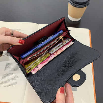 Small Fragrance Folding Wallet for Women – PU Leather, Zipper Closure, Embroidered Stripes, Compact, Stylish, Available in Black