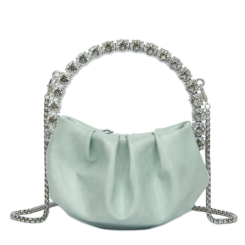 Round Diamond Clutch Bag – Rhinestone Evening Purse with Metal Handle