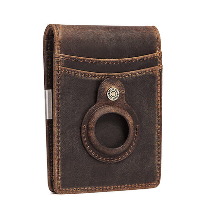 Anti-Magnetic Change Clip – Top Layer Cowhide Leather Dollar Clip, Airtag Compatible, Zipper, Business Style, Available in Black, Coffee, Brown