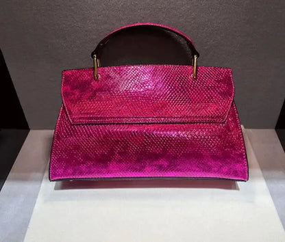 Snake Print Leather Shoulder & Tote Bag – Fashion Crossbody for Women, PU Leather, Gold & Dark Pink