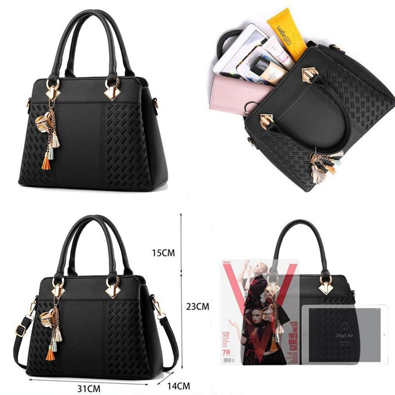 Vintage Tassel Leather Tote – Large PU Shoulder Handbag for Women