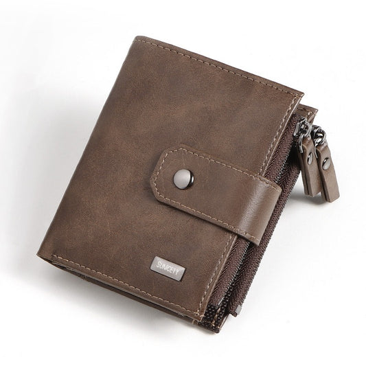 Anti-Theft Brush Business Leather Wallet – Thin, Short PU Leather, Retro Style, Multi-Function with Concealed Compartments & Rivets