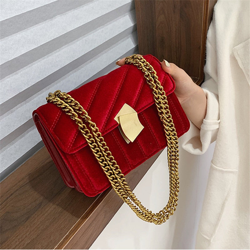 Vintage Velvet Chain Clutch – Designer Evening Shoulder Bag for Women