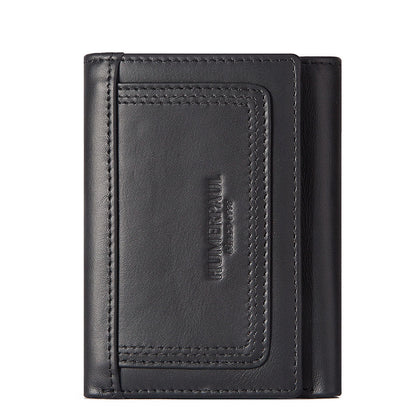 RFID‑Blocking Cowhide Leather Zipper Wallet – Multi‑Card Coin & Passport Organizer