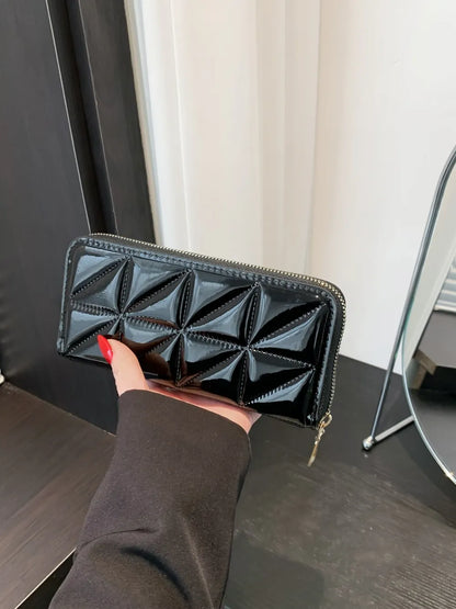 PU Leather Solid Color Wallet – Zipper Closure, Multiple Compartments, Stylish, Casual, Available in Black, Brown, White, Hot Pink