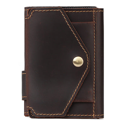 Retro Crazy Horse Leather RFID Card Sleeve – Vintage Automatic Pop-Up Credit/ID Holder, Slim Anti-Theft Wallet, Unisex