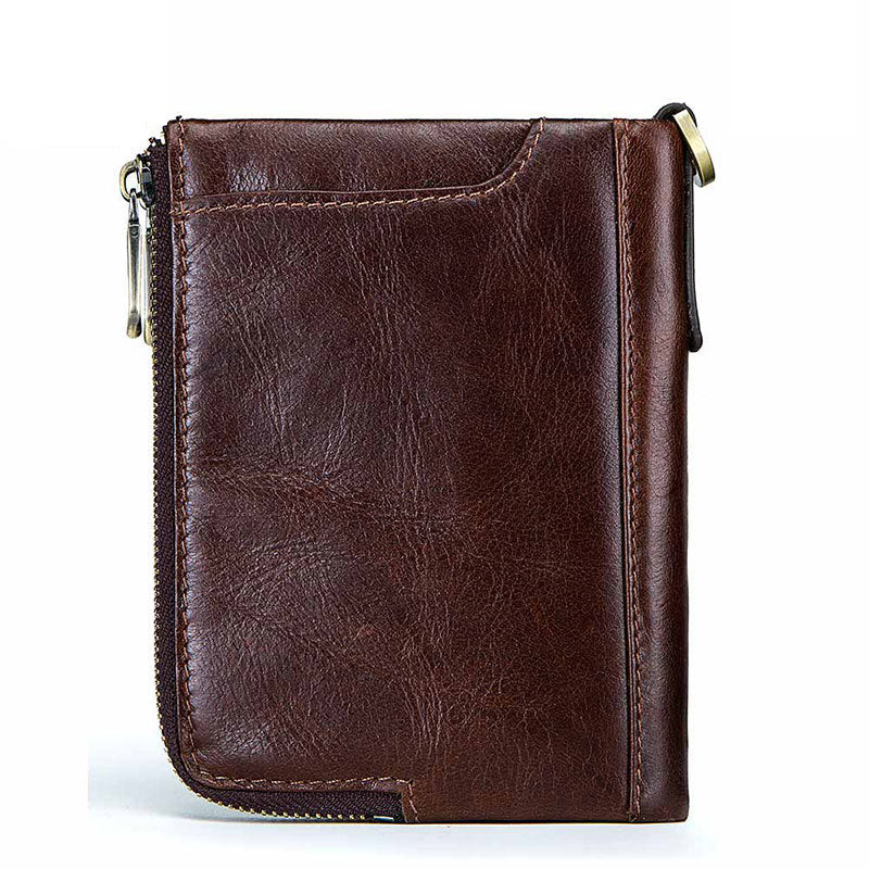 Genuine Leather Anti‑Theft RFID Men’s Brush Wallet – Slim, Secure, Demagnetization Card Holder