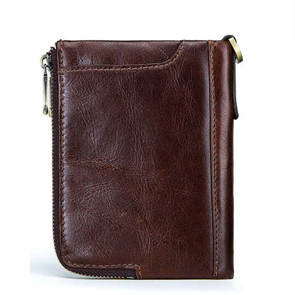 Genuine Leather Anti‑Theft RFID Men’s Brush Wallet – Slim, Secure, Demagnetization Card Holder