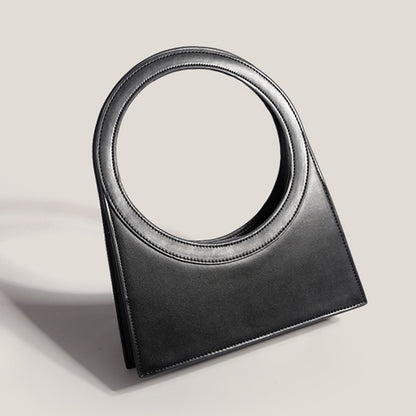 Cutout Ring Handle Tote – PU Leather Designer Briefcase Handbag for Women