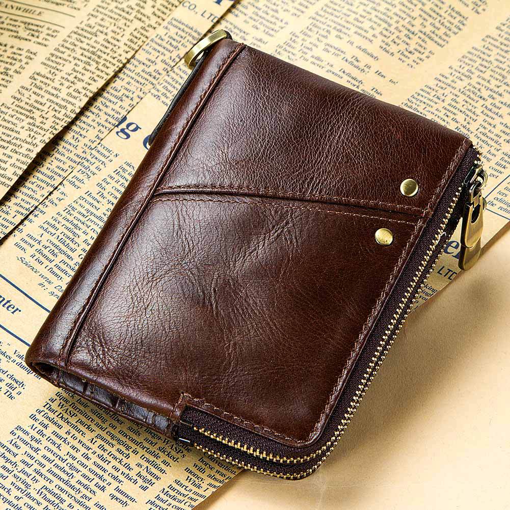 Genuine Leather Anti‑Theft RFID Men’s Brush Wallet – Slim, Secure, Demagnetization Card Holder