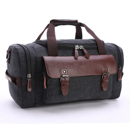 Vintage PU Leather & Canvas Duffle Bag – Large Capacity Travel Tote (46 × 25 × 23 cm), Zipper Closure