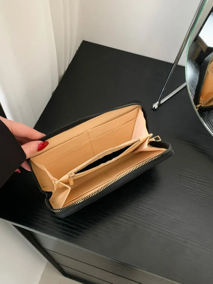 PU Leather Solid Color Wallet – Zipper Closure, Multiple Compartments, Stylish, Casual, Available in Black, Brown, White, Hot Pink