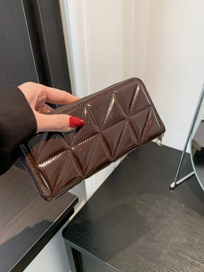 PU Leather Solid Color Wallet – Zipper Closure, Multiple Compartments, Stylish, Casual, Available in Black, Brown, White, Hot Pink