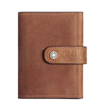 Coin Purse Metal Card Case – Leather Credit Card Holder, ID Sleeve, Zipper Buckle, Multiple Compartments, Retro European & American Style
