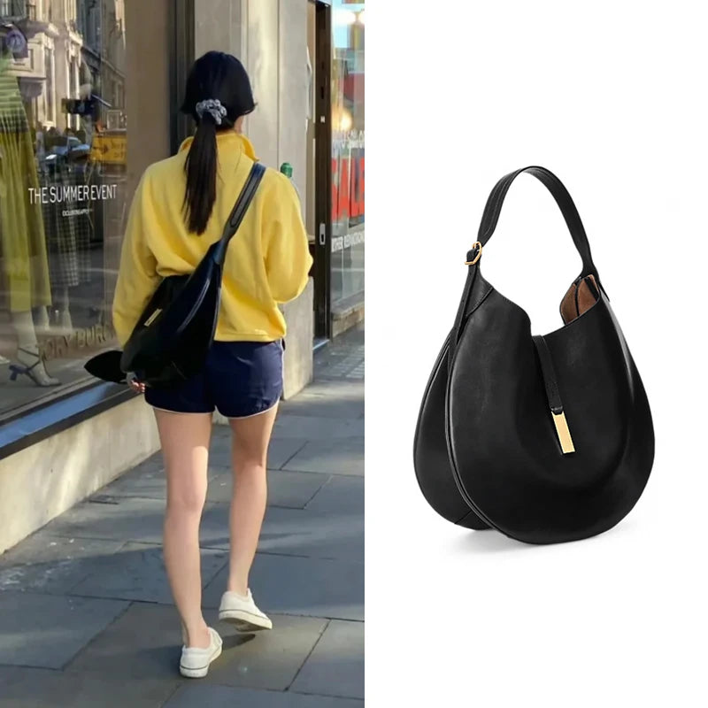 Luxury Soft PU Leather Ruched Hobo Handbag, Women's Shoulder Crossbody Tote, Black/Brown, 35x38cm