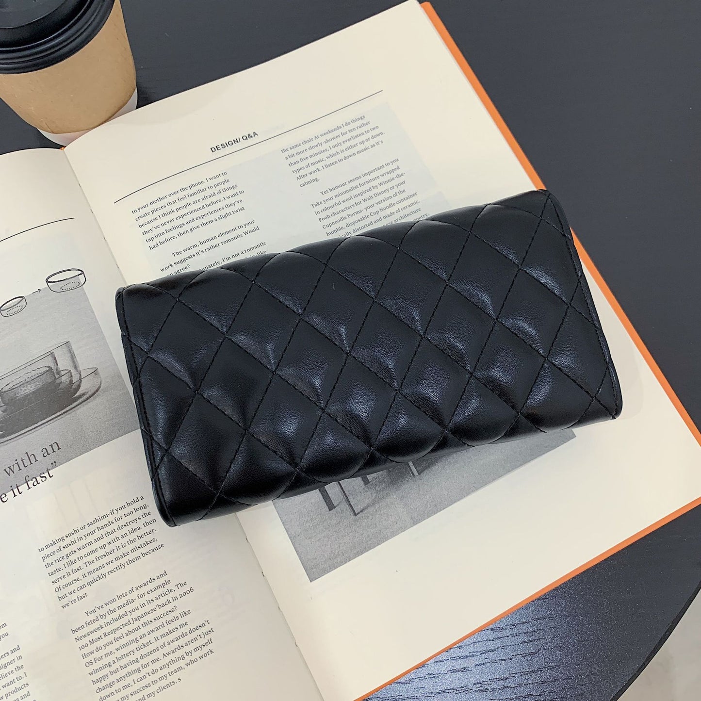 Small Fragrance Folding Wallet for Women – PU Leather, Zipper Closure, Embroidered Stripes, Compact, Stylish, Available in Black