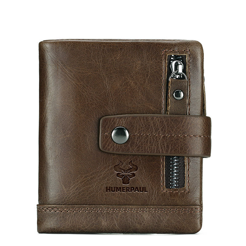 New Leather Wallet – Crazy Horse Leather Zipper Buckle, Multifunctional Clutch, Top Layer Cowhide, Retro Style, Available in Red, Black, Coffee, Brown