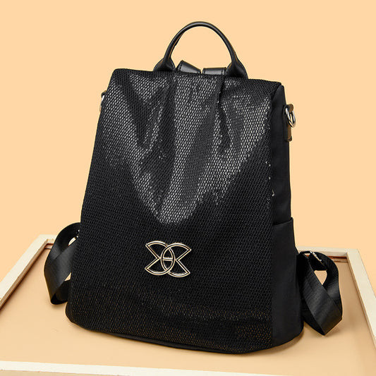 Luxury Water‑Resistant Travel Backpack for Women – Foldable 16″ Laptop Sleeve, Vegan Leather &amp; Coated Nylon, 12–16 L