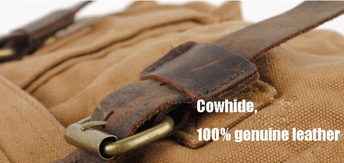 Men's Vintage Military-Style Canvas Messenger Bag – Durable Cotton Canvas, Leather Accents, Adjustable Crossbody Strap, 33×27×7 cm