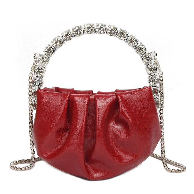 Round Diamond Clutch Bag – Rhinestone Evening Purse with Metal Handle