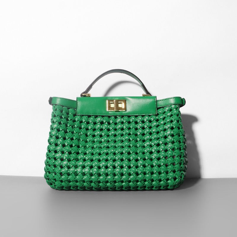Hollow Woven Crossbody Bag – Niche Textured PU Shoulder Bag for Women