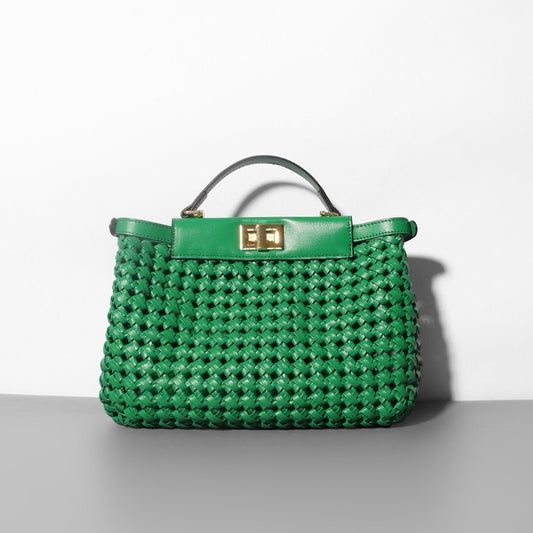 Hollow Woven Crossbody Bag – Niche Textured PU Shoulder Bag for Women