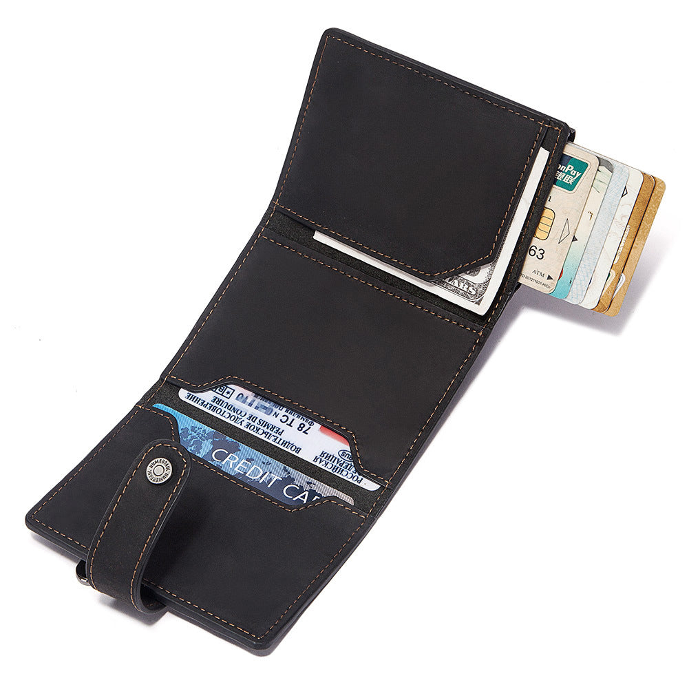 Coin Purse Metal Card Case – Leather Credit Card Holder, ID Sleeve, Zipper Buckle, Multiple Compartments, Retro European & American Style