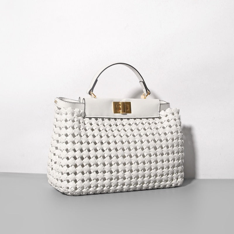 Hollow Woven Crossbody Bag – Niche Textured PU Shoulder Bag for Women