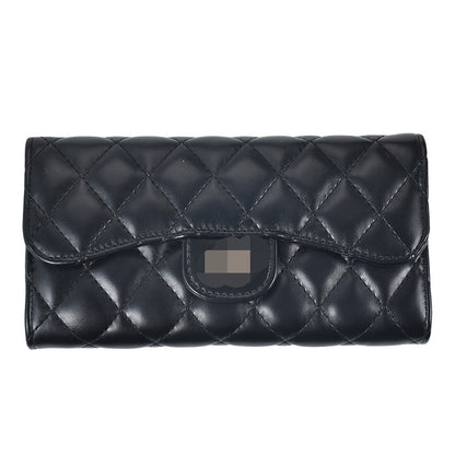 Small Fragrance Folding Wallet for Women – PU Leather, Zipper Closure, Embroidered Stripes, Compact, Stylish, Available in Black