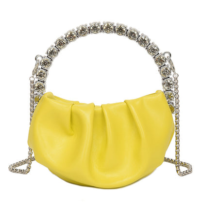 Round Diamond Clutch Bag – Rhinestone Evening Purse with Metal Handle