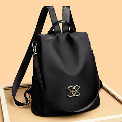 Luxury Water‑Resistant Travel Backpack for Women – Foldable 16″ Laptop Sleeve, Vegan Leather &amp; Coated Nylon, 12–16 L