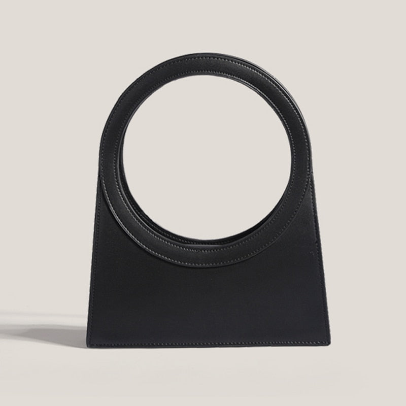 Cutout Ring Handle Tote – PU Leather Designer Briefcase Handbag for Women