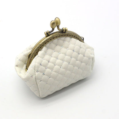 Sequin Zero Wallet – Diamond Grid Coin Bag, Small Lipstick Storage, Polyester Material, Chic Gold Mouth Clasp, Available in White, Blue, Pink, Rose Red