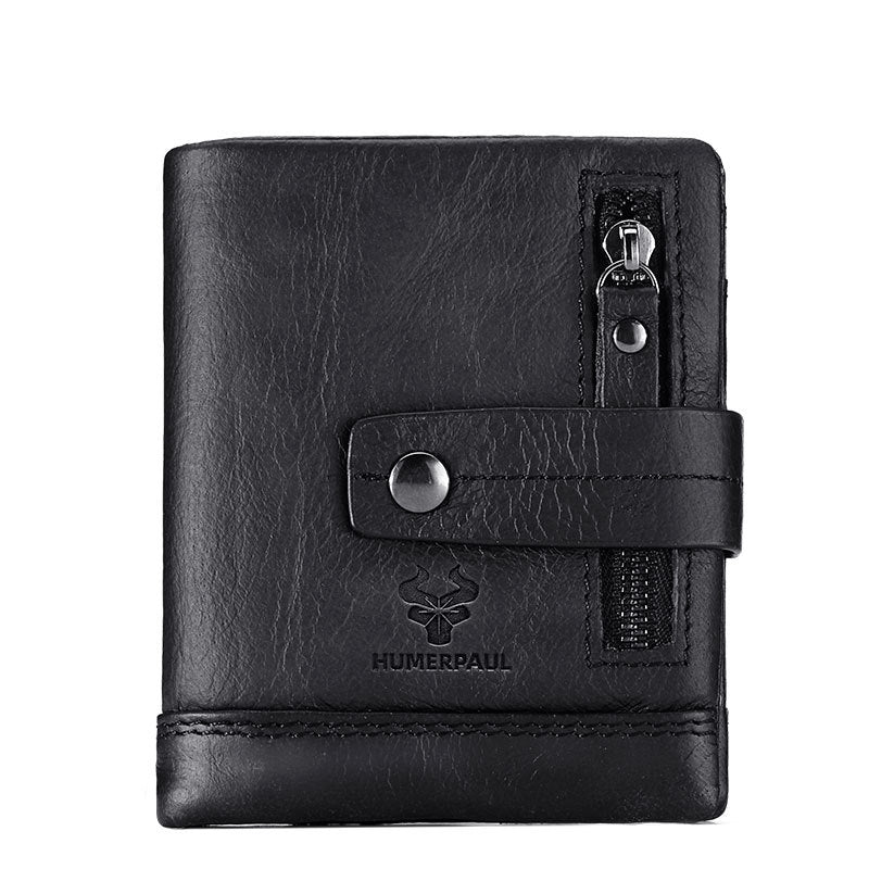 New Leather Wallet – Crazy Horse Leather Zipper Buckle, Multifunctional Clutch, Top Layer Cowhide, Retro Style, Available in Red, Black, Coffee, Brown
