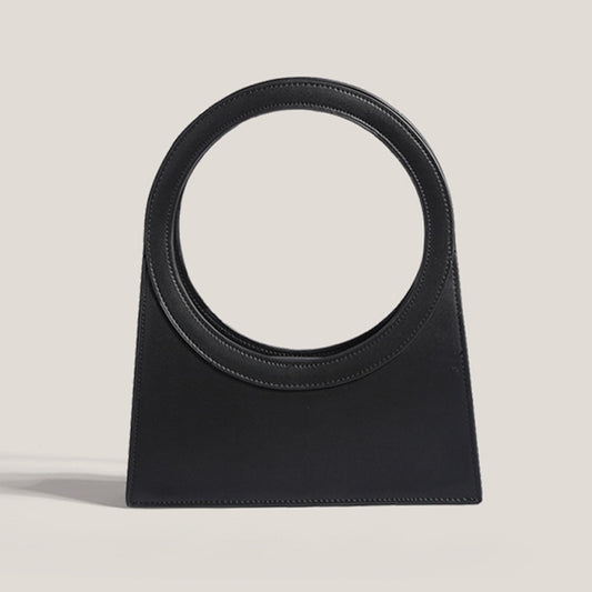 Cutout Ring Handle Tote – PU Leather Designer Briefcase Handbag for Women