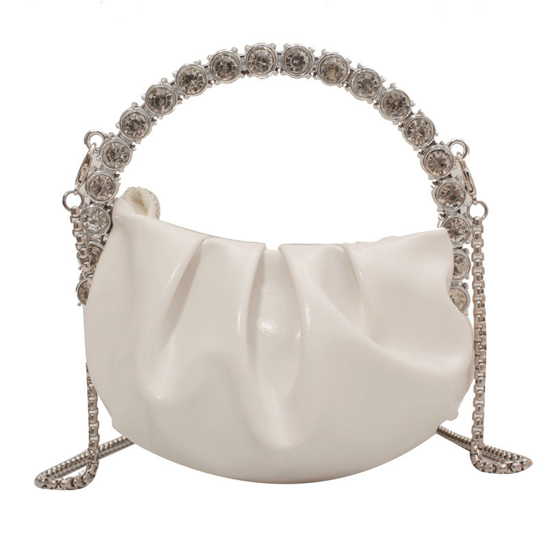 Round Diamond Clutch Bag – Rhinestone Evening Purse with Metal Handle