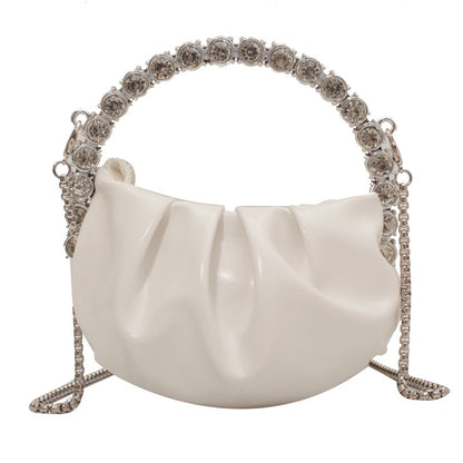 Round Diamond Clutch Bag – Rhinestone Evening Purse with Metal Handle