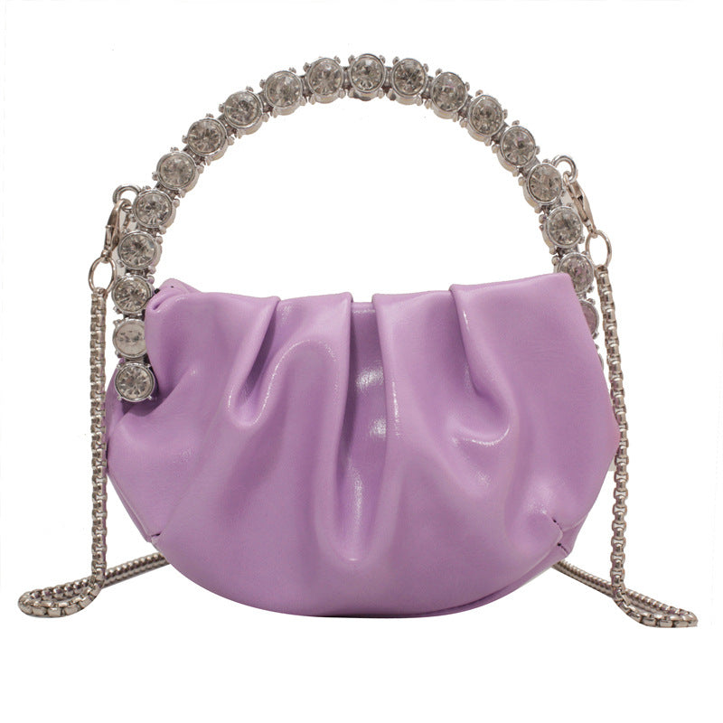 Round Diamond Clutch Bag – Rhinestone Evening Purse with Metal Handle