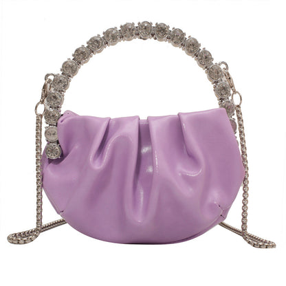 Round Diamond Clutch Bag – Rhinestone Evening Purse with Metal Handle