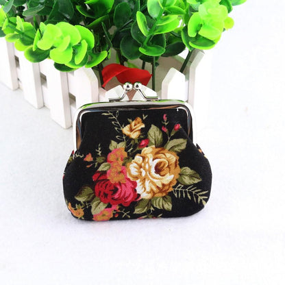 Women Coin Purse Retro Vintage Flower Wallet, Small Canvas Hasp Purse, Cute Kawaii Clutch Bag for Coins & Cash