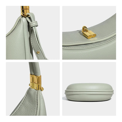 Women's Half Moon Shoulder Bag - Genuine Leather Small Tote, Crossbody Purse
