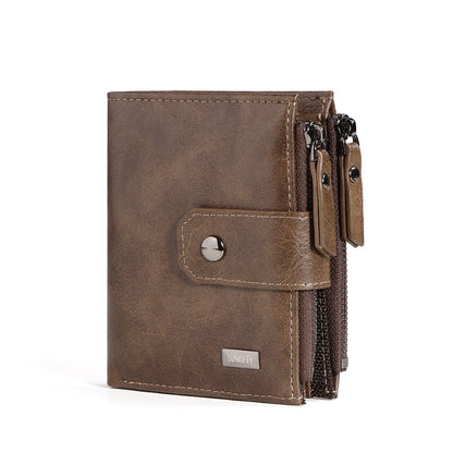 Anti-Theft Brush Business Leather Wallet – Thin, Short PU Leather, Retro Style, Multi-Function with Concealed Compartments & Rivets