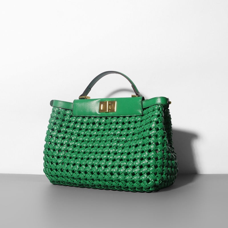 Hollow Woven Crossbody Bag – Niche Textured PU Shoulder Bag for Women