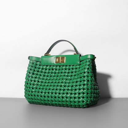Hollow Woven Crossbody Bag – Niche Textured PU Shoulder Bag for Women